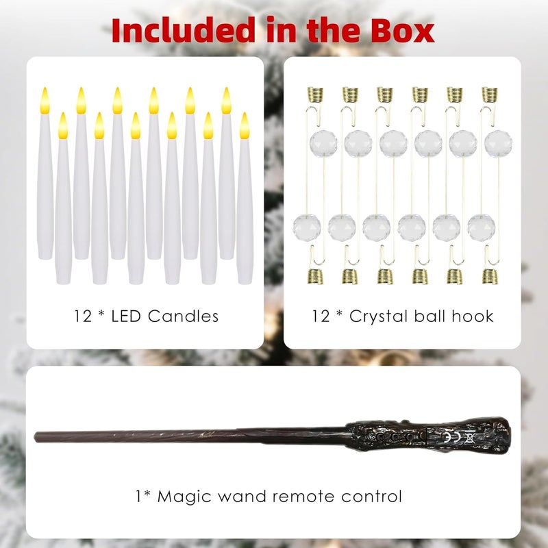 Sunjas Store Christmas Tree Candles with Magic Wand 12 Pack Flameless Candles for Christmas Tree Flickering Battery Operated LED Candle for Holiday Home Party Decor with Crystal Ball Hook - Image 5